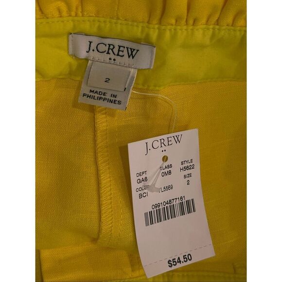 J. Crew NWT Bright Yellow Ruffled Linen Shorts Size 2 - Picture 3 of 3